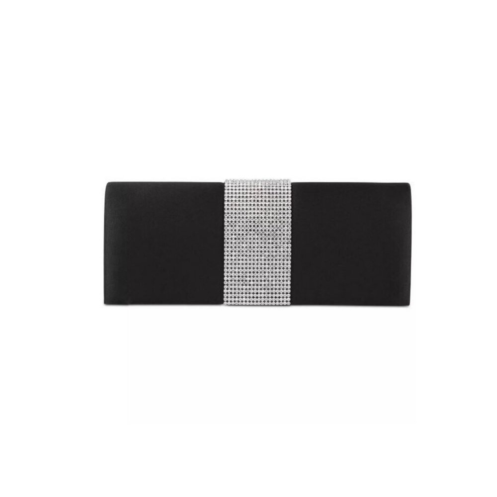 INC mesh crytal center ribbon satin women's clutch - BLACK/SILVER